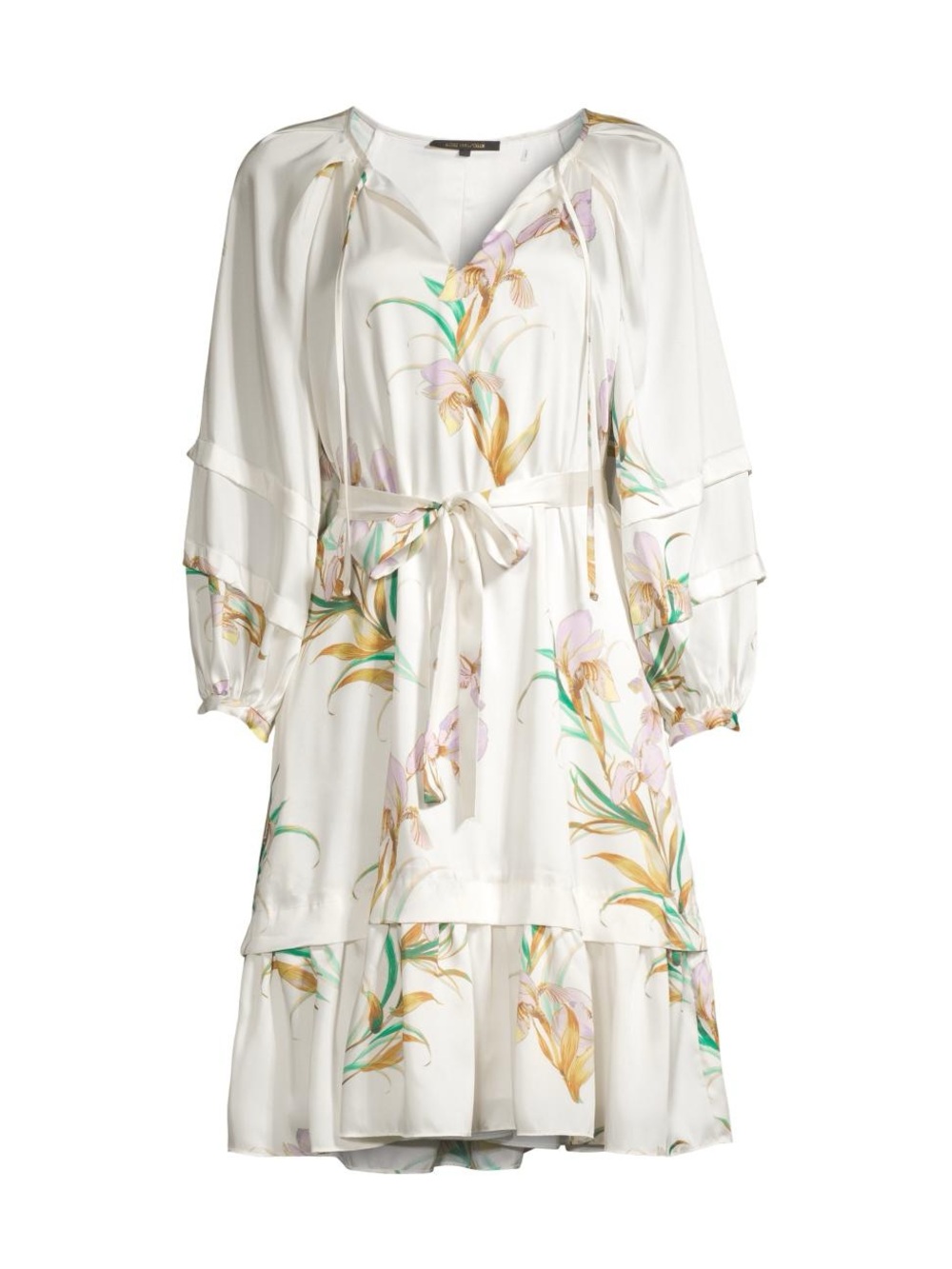 Kobi Halperin White Floral Silk Tie-Waist Dress